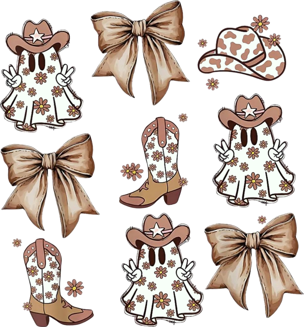 Western ghosts and bows DTF Transfer