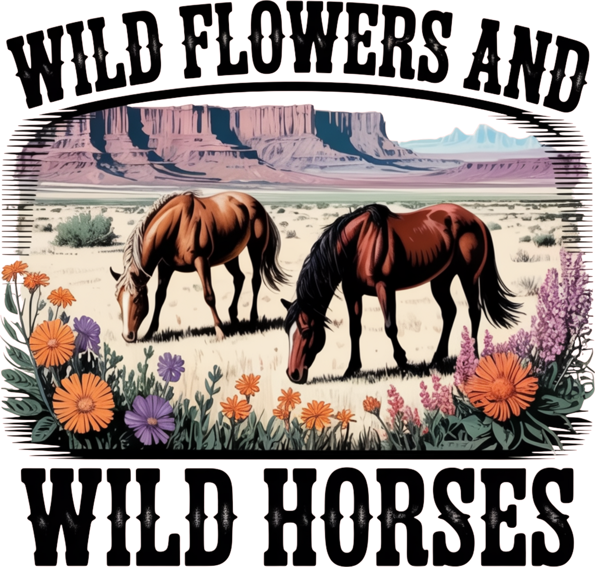 Wild flowers and wild horses DTF Transfer