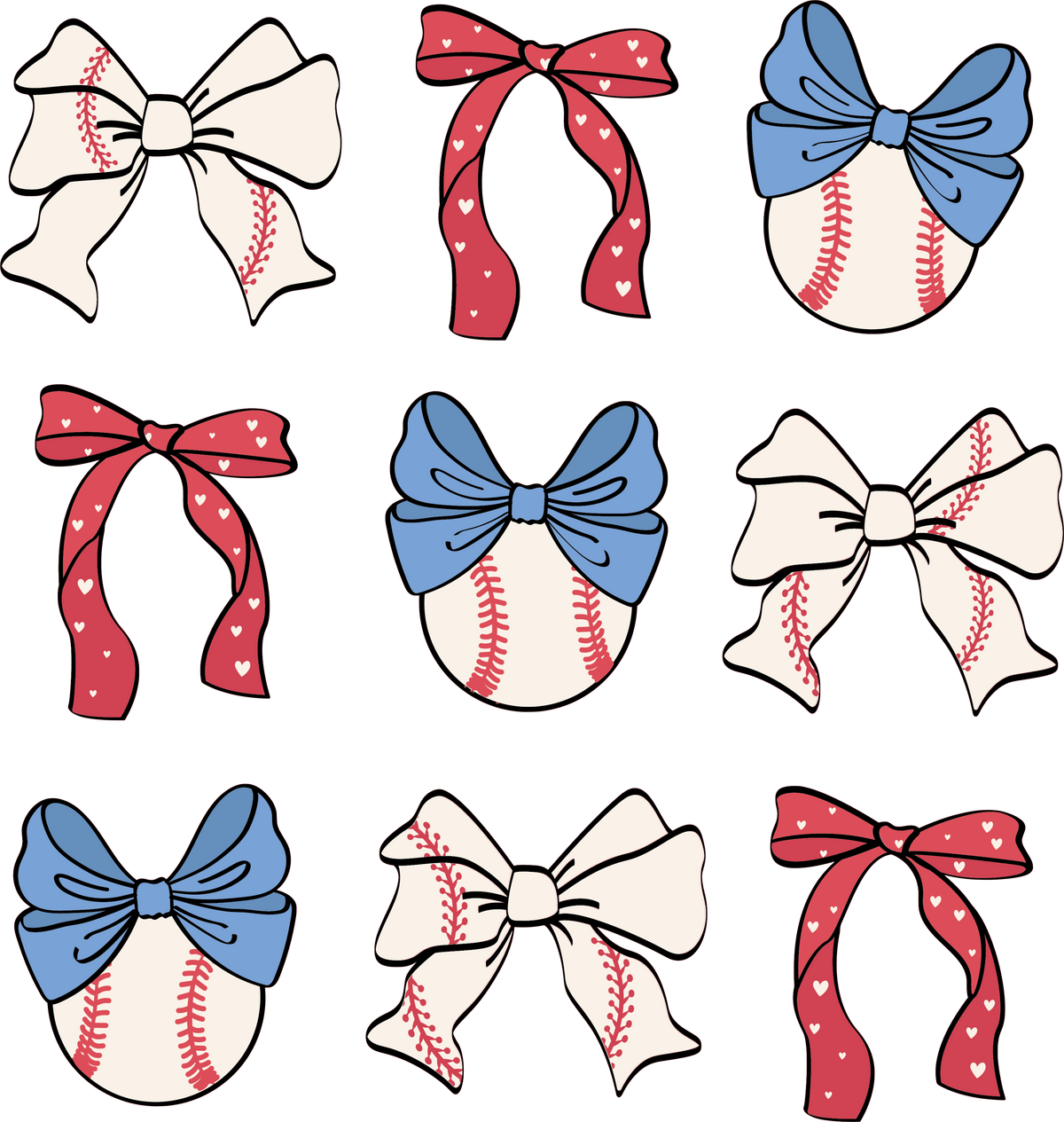 Baseball and bows DTF Transfer