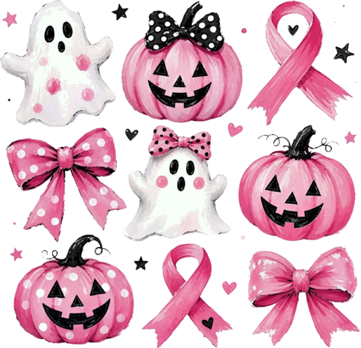 Breast cancer awareness ghosts and bows DTF Transfer