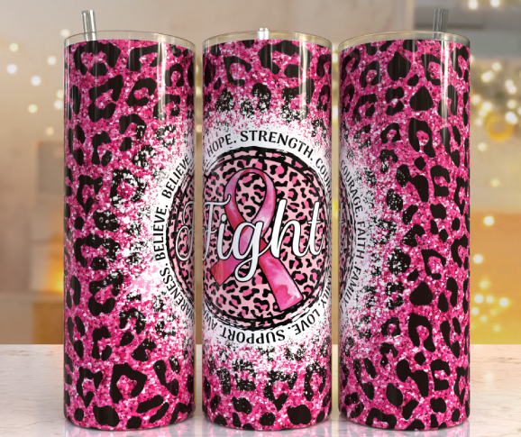FIGHT Pink Leopard 20oz tumbler